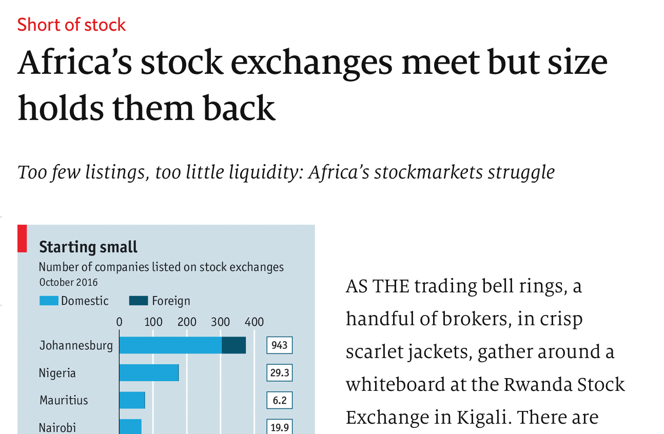 Screenshot of Economist article on African stock exchanges